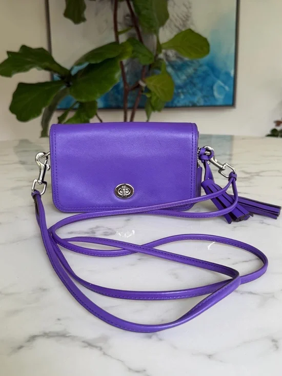 Coach Legacy Leather Penny Shoulder Crossbody Bag 19914 Ultraviolet Purple - Picture 2 of 15